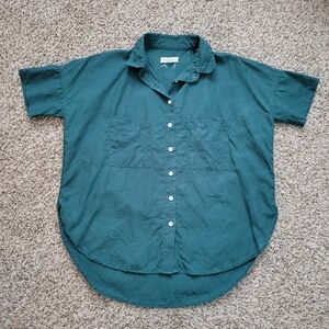 Tradlands Top Shirt Button Up Down Linen Tencel Emerald Green Size Small